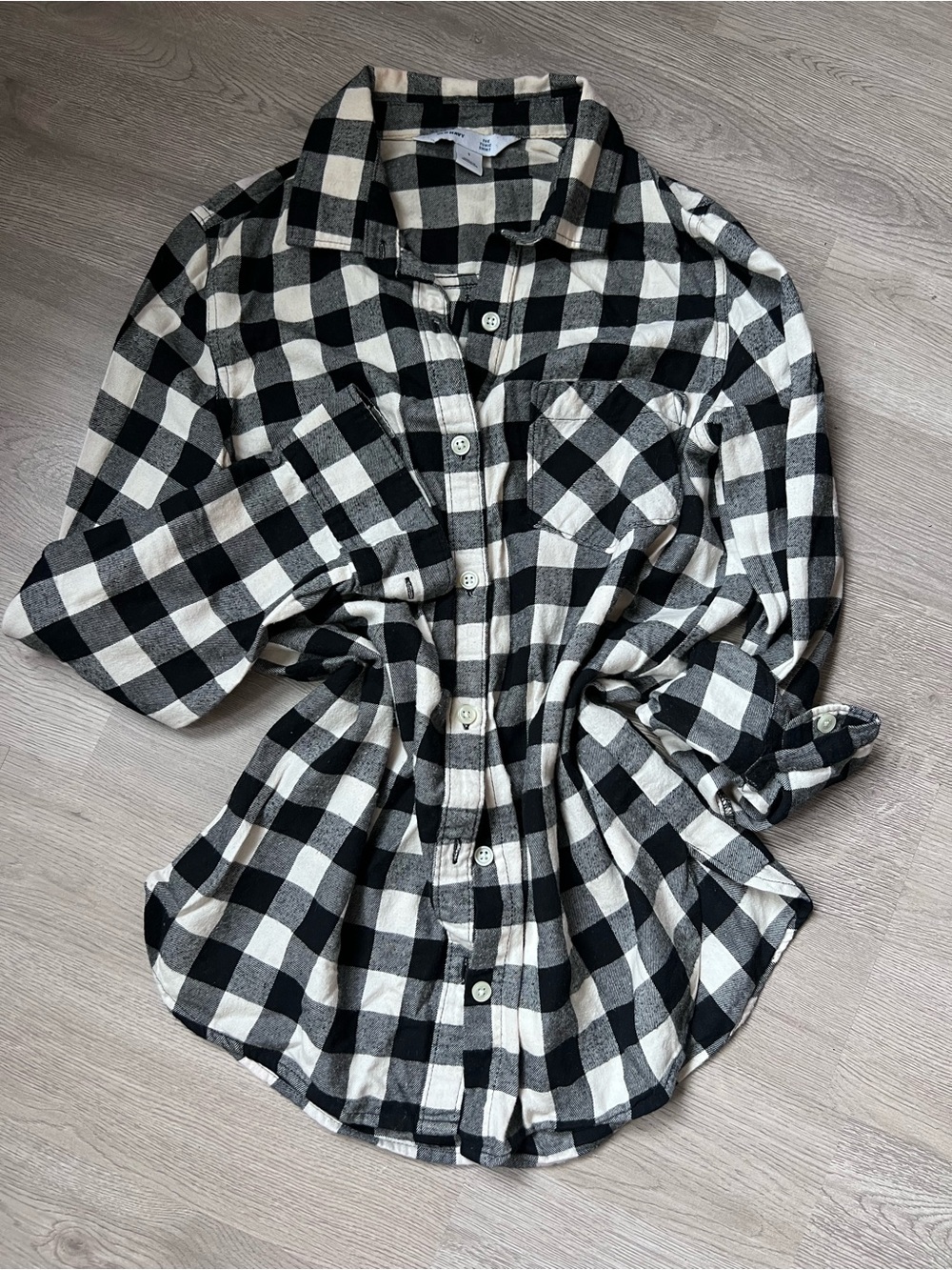 Old Navy Black & White Buffalo Check Button Down Cotton Shirt